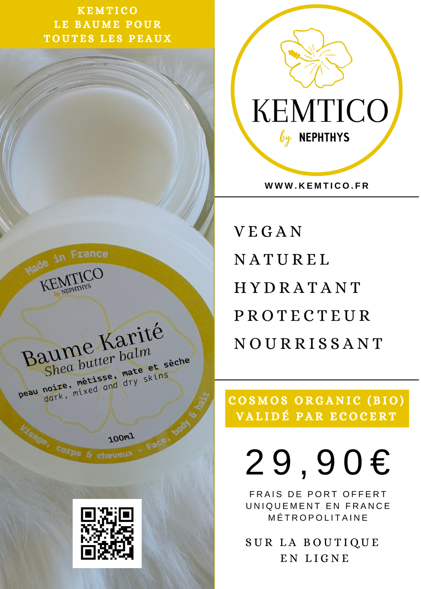 Kemtico Flyer baume vegan naturel hydratant protecteur
